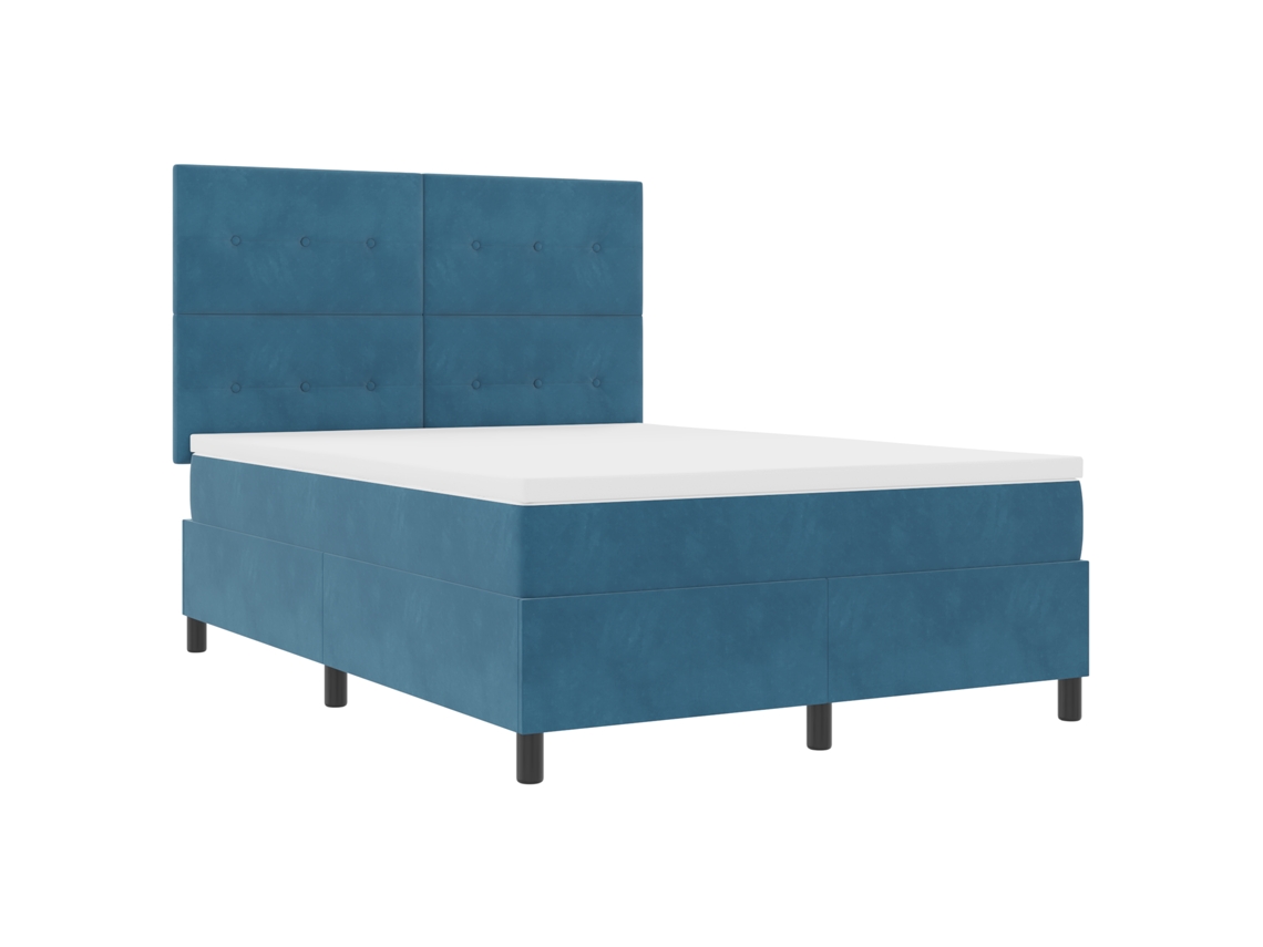Conjunto 1 Cama Box Vidaxl Azul Veludo (140 X 200 Cm)