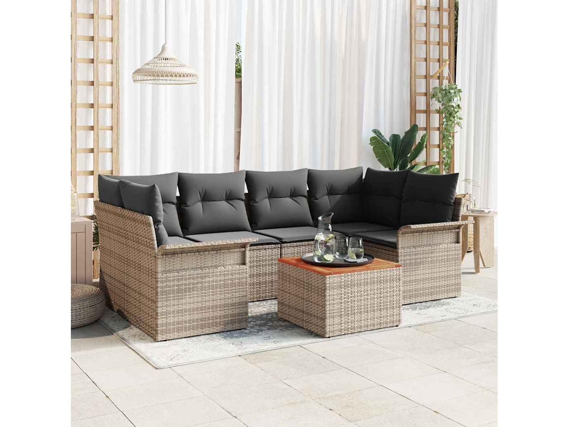 Vidaxl Conjunto De Sofá De Jardim 7 Unid. Cinzeto Vime Pe