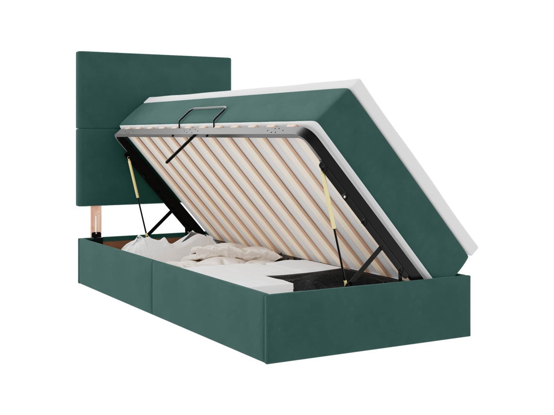 Cama com Arrumação e Led Verde Escuro 90 X 190 Cm Veludo MAISON EXCLUSIVE