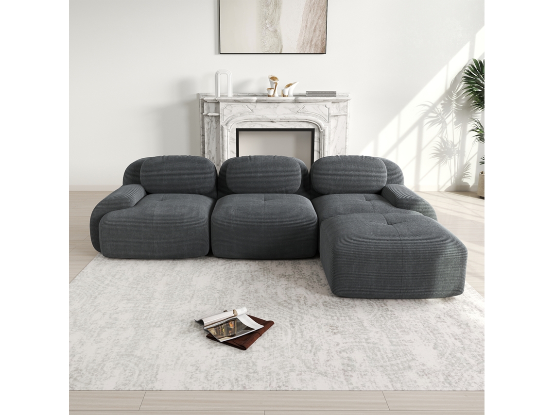 Sofá Modular De 3 Lugares - Ergonómico, Adequado Para Animais De Estimação, Sem Montagem, Com Braços Extra Largos - Cinza