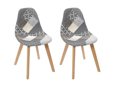 Cadeiras de Designer Cinza Patchwork Paris Price Conjunto de 2 Madeira Tecido Contemporâneo Design PARIS PRIX