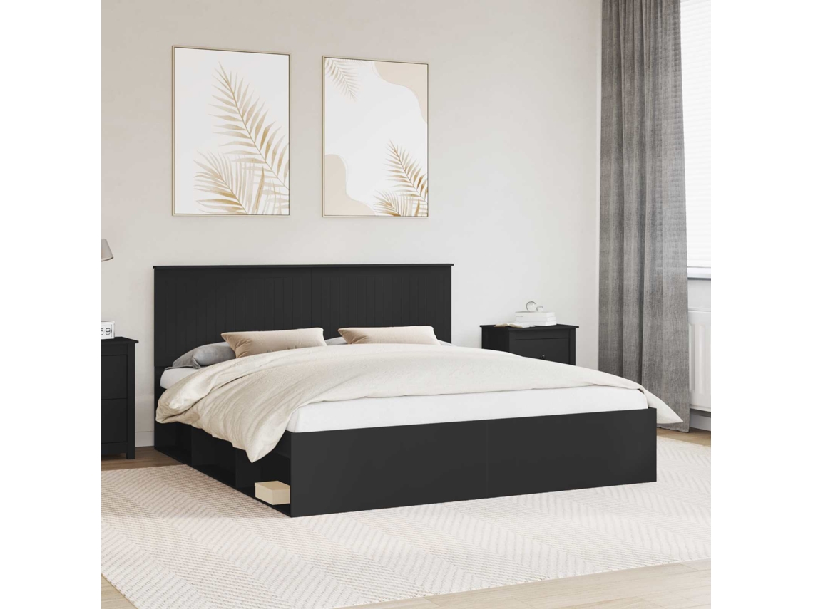 Vidaxl Estrutura Da Cama Preto 180 X 200 Cm Madeira De Pinheiro Sólida