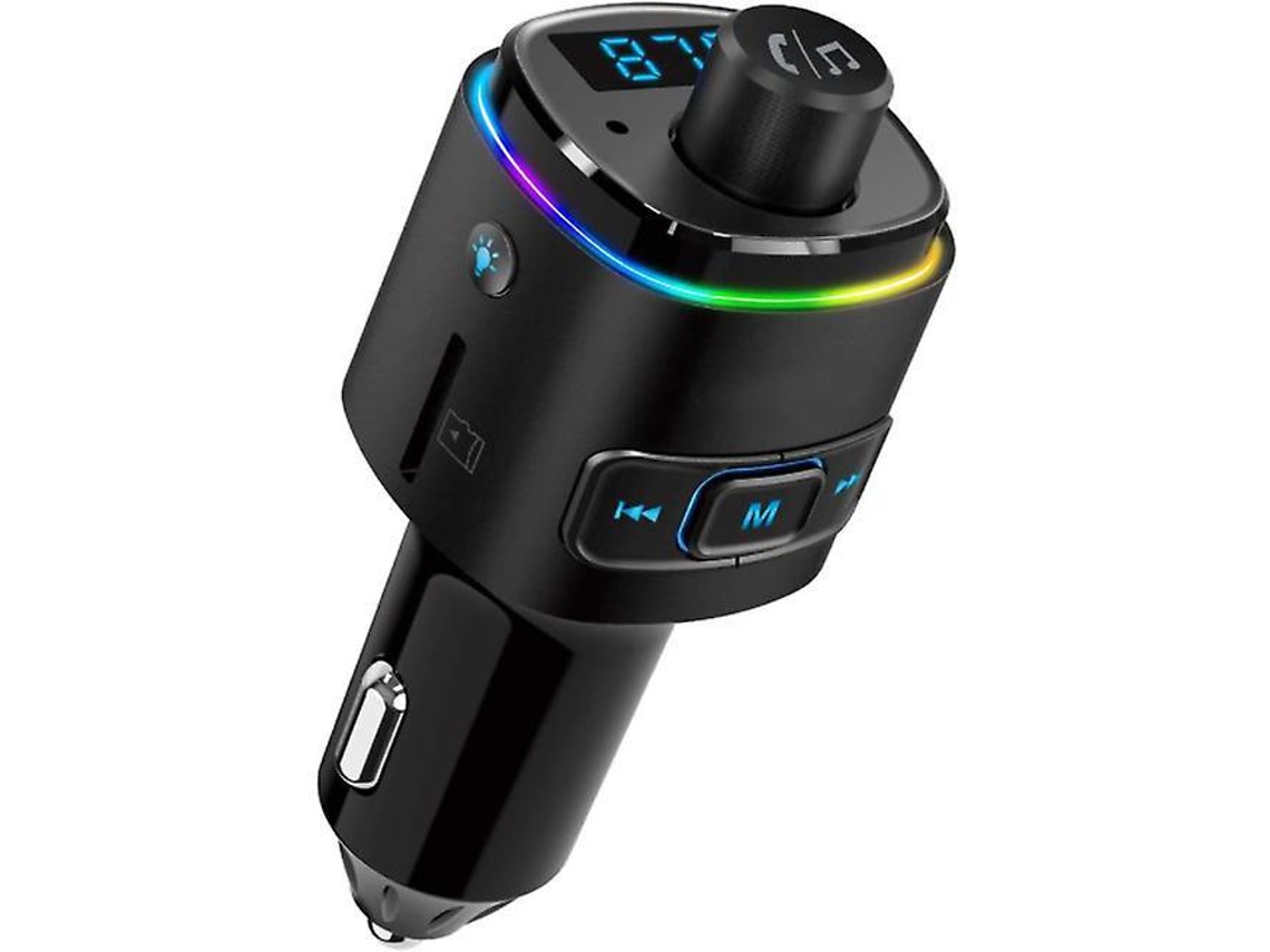 Transmissor Fm Bluetooth Carro Led 7 Cores Qc3.0 Carregamento Siri Google Assistant Usb Microsd Viva Voz Preto Yizhood