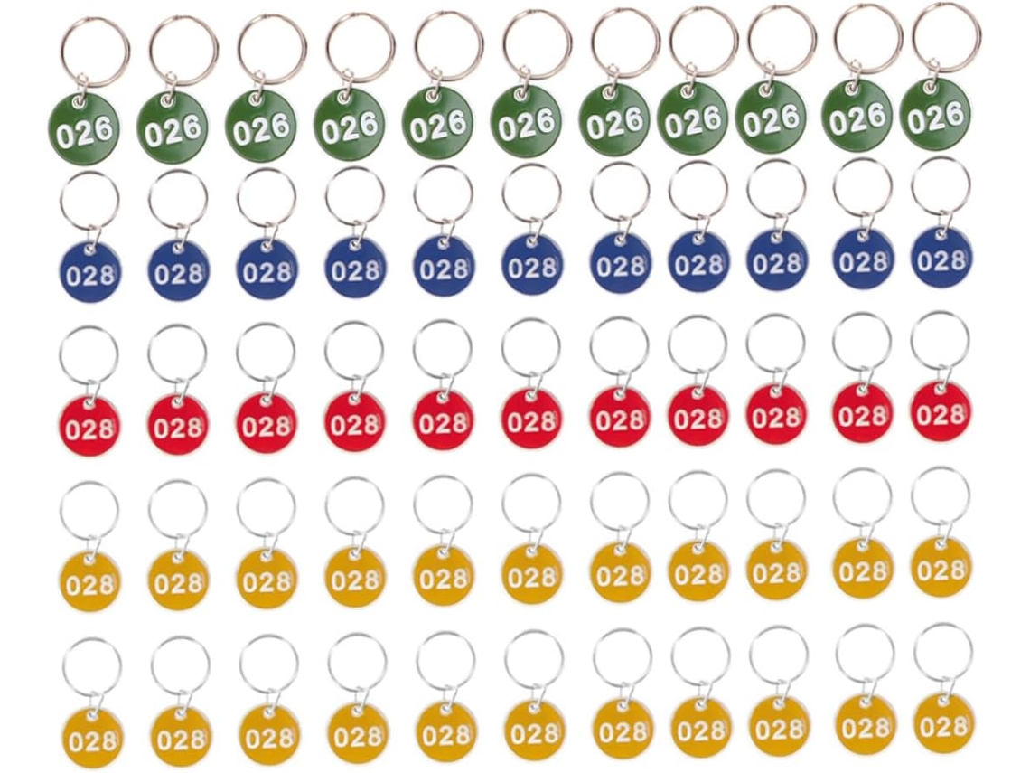 Conjunto de 50 Chaveiros Metálicos Numerados, Resistentes e Ideais para Hotéis, Escritórios, Gerenciamento Cha
