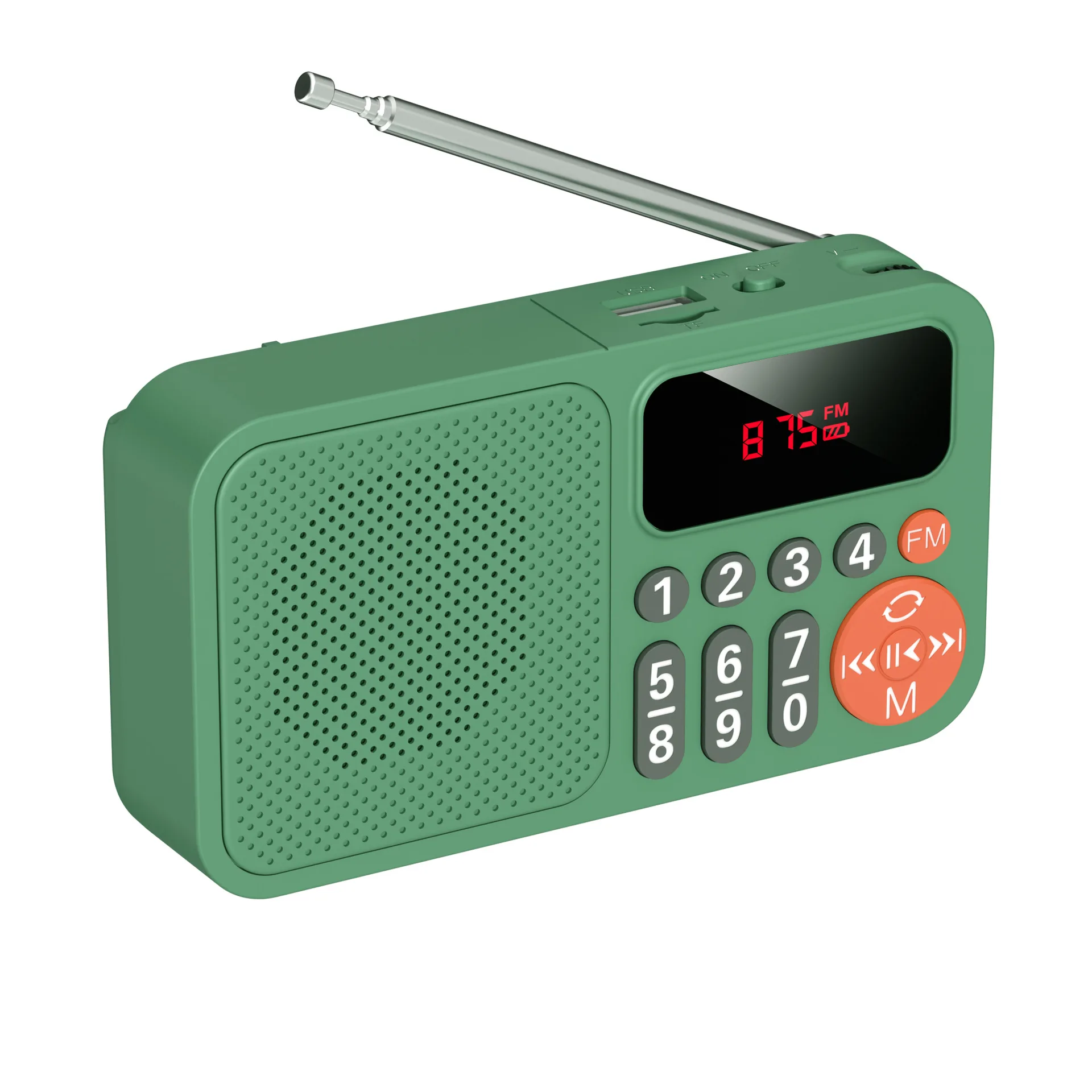 Mini Rádio FM Recarregável, Usb, TF, MP3, Bluetooth, Led, MDUG (verde) | MDUG
