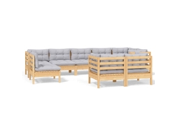 Conjunto de 9 Garden Lounge com Almofadões Cinza Pinho Maciço MAISON EXCLUSIVE