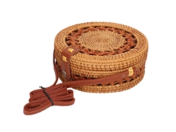 Bolsa de Rattan Feita À Mão Redonda Estilosa para Praia e Festas