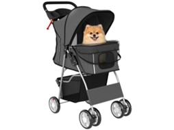 Carrinho Pequeno para Cães com Cesta de Armazenamento, Suporte para Copos, Rodas e Almofada Lavável 77x44x102 Cm, Cinza Escuro