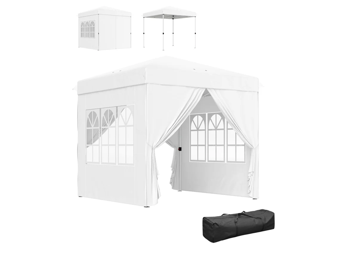 Tenda Pop-up 2,5x2,5 M 4 Paredes Anti-uv Altura Ajustável Bolsa Branca