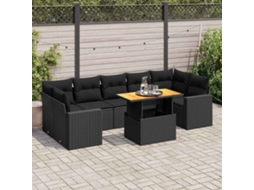 Vidaxl 8 Pcs Conjunto Sofás De Jardim Com Almofadões Vime Pe Preto