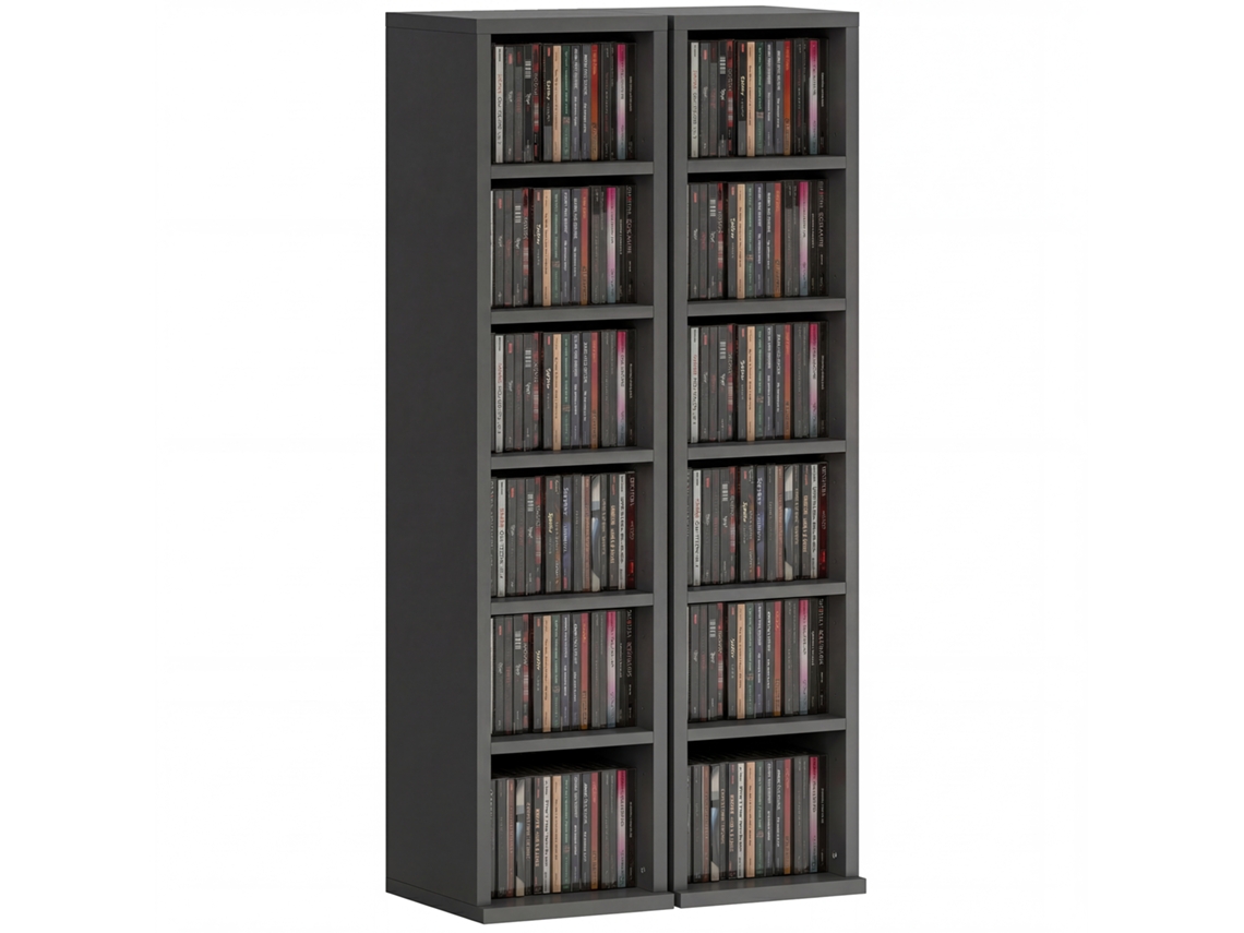Conjunto 2 Prateleiras Altas 21x22,5x88,5cm com 12 Compartimentos, Capacidade 204 Cds, Armazenamento Cd dvd Preto