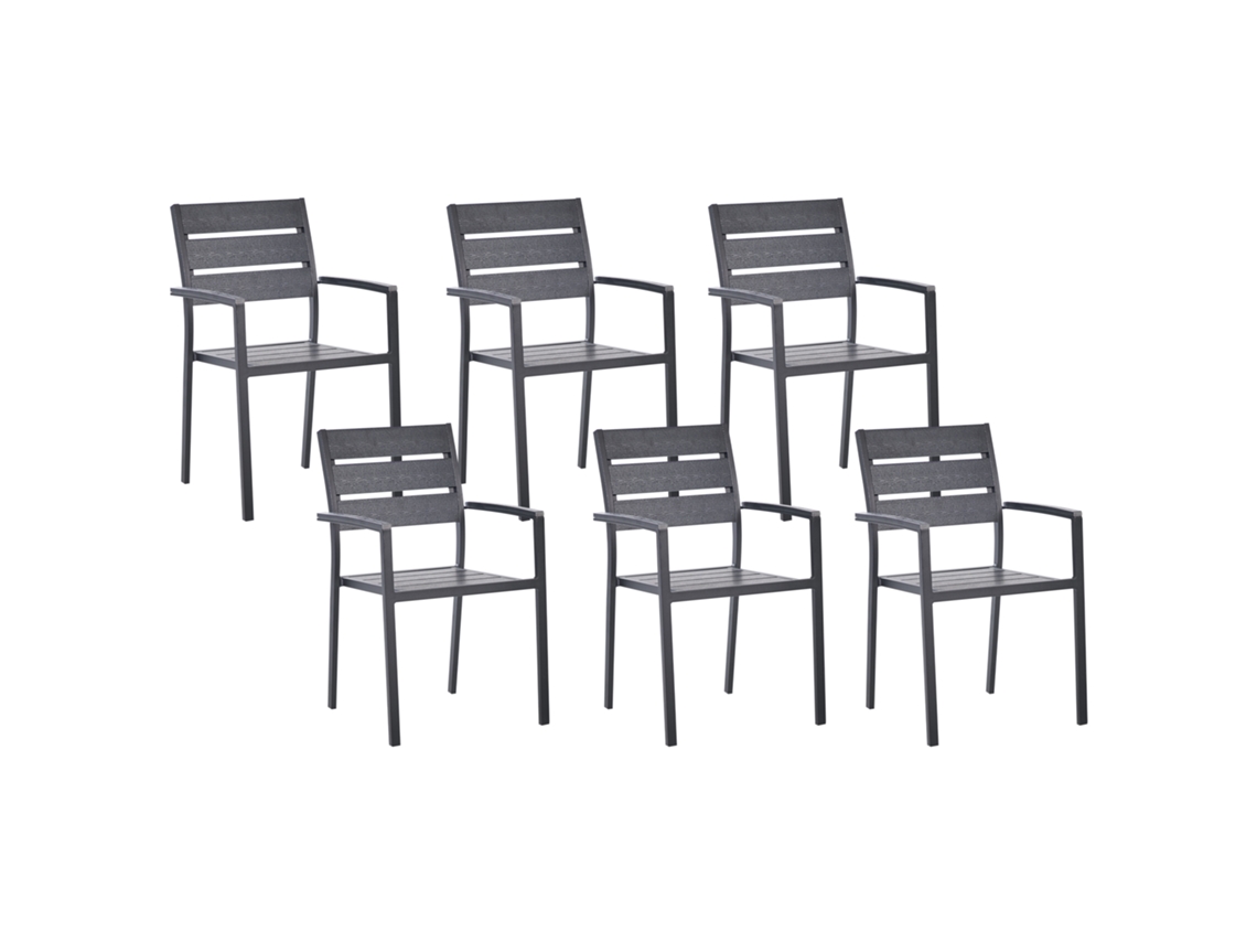 Conjunto De 6 Cadeiras De Jardim Beliani Vernio De Madeira Plástica Preto 54x57x88