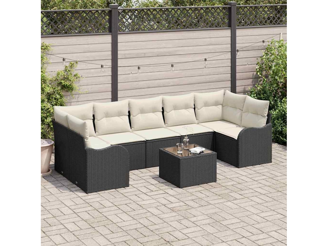 Vidaxl Conjunto De Sofá De Jardim 8 Unid. 7-número De Lugares Preto