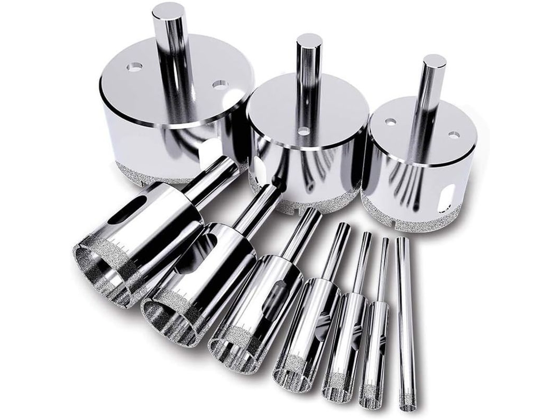 Kit de Brocas Diamante para Perfurar Vidro, Cerâmica, Porcelana, Granito (6 a 50mm, 10 Peças) S/MARCA