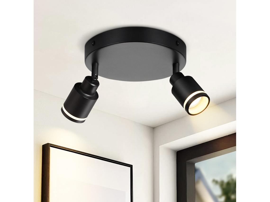 Nettlife Candeeiro De Teto Com Focos Preto Moderno 2 Luzes Ajustáveis Pontos De Metal Gu10 Para Escritório E Corredor, 25 W, Orientáveis