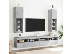 2 Pcs Móveis De Tv | Armário Para Tv | Suporte De Tv Com Luzes Led 30,5x30x102cm Cinzento Cimento Wsd784419 Lovely Home