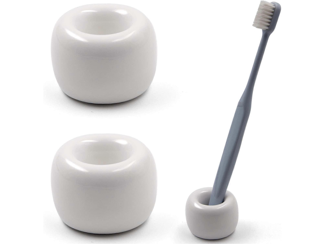 Mini Suporte De Cerâmica Para Escovas De Dentes Artesanais Para Balcões De Banheiro, Branco, Pacote Com 2 Aquaforge