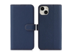 Capa Tipo Carteira Para Iphone 15 Com Textura De Lichia E Couro Bovino Legítimo, Com Bloqueio Rfid, Azul