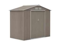 Cobertizo de Jardim 2,42 M² 213x130x185cm com 2 Portas Deslizantes, telhado Inclinado e 4 Janelas Efeito Madeira BTFORUS