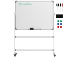 Quadro Branco, 120 X 90 Cm, Magnético, Rotativo, Móvel, Incluindo Marcador E Esponja, Estrutura Metálica, Branco-hh