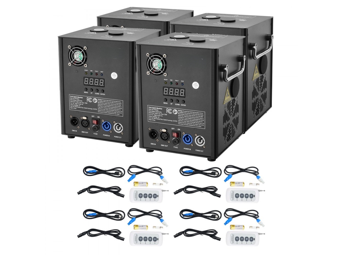 Conjunto De 4 Máquinas De Fogo Frio 500w Com Controle Dmx E Altura Ajustável Tekmaquinas