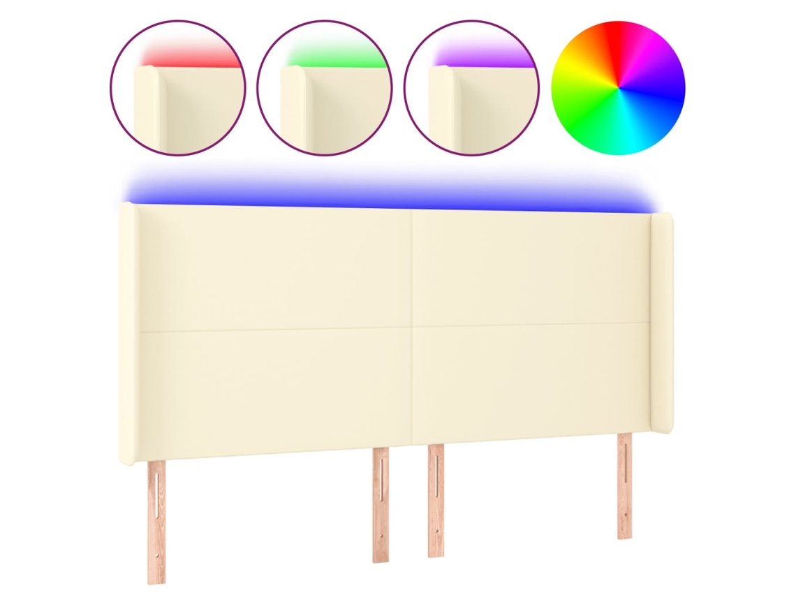 Maison Exclusive - Cabeceira Cama C/ Led 163x16x118/128 Cm Couro Artificial Crème