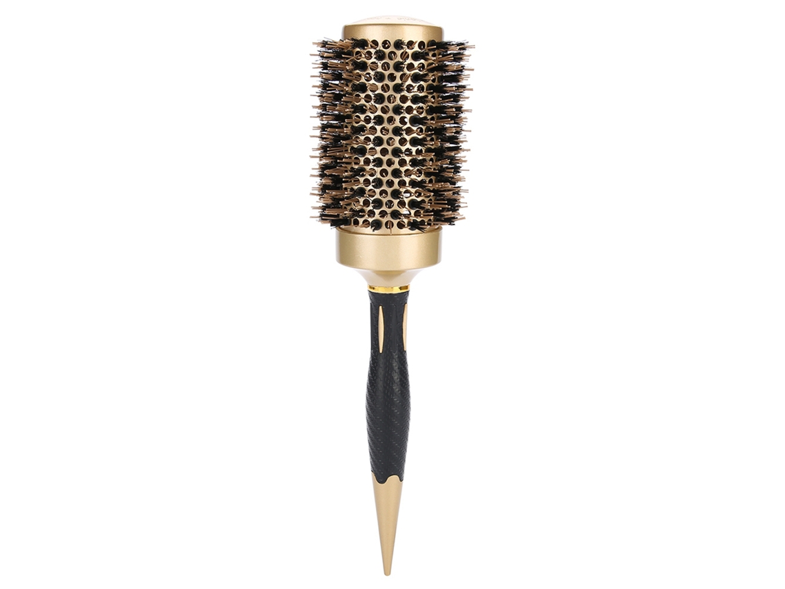 Pente redondo portátil 2026 com íons negativos e antiestático para estilização de cabelo, escova de estilização Ouro e Preto (53 mm)
