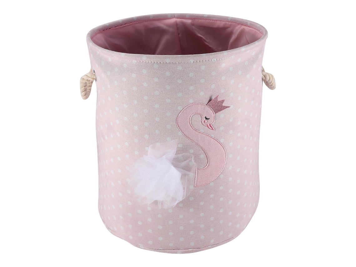 Cesto De Roupa Suja Rosa Em Formato De Cisne, Dimensões 35 X 40 Cm (diâmetro X Altura), Organizador Com Cordão Para Guardar Brinquedos E Livros