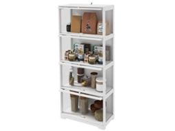 Vitrine Colecionador De 4 Níveis Sala De Estar Com Portas Abatíveis De Acrílico Anti-tombo 59x30x139 Cm Branco
