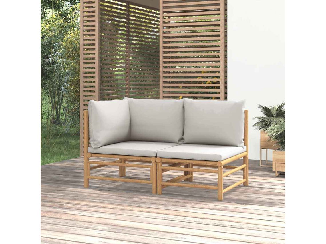 Vidaxl 2 Pcs Conj. Lounge De Jardim Bambu C/ Almofadões Cinzento-claro