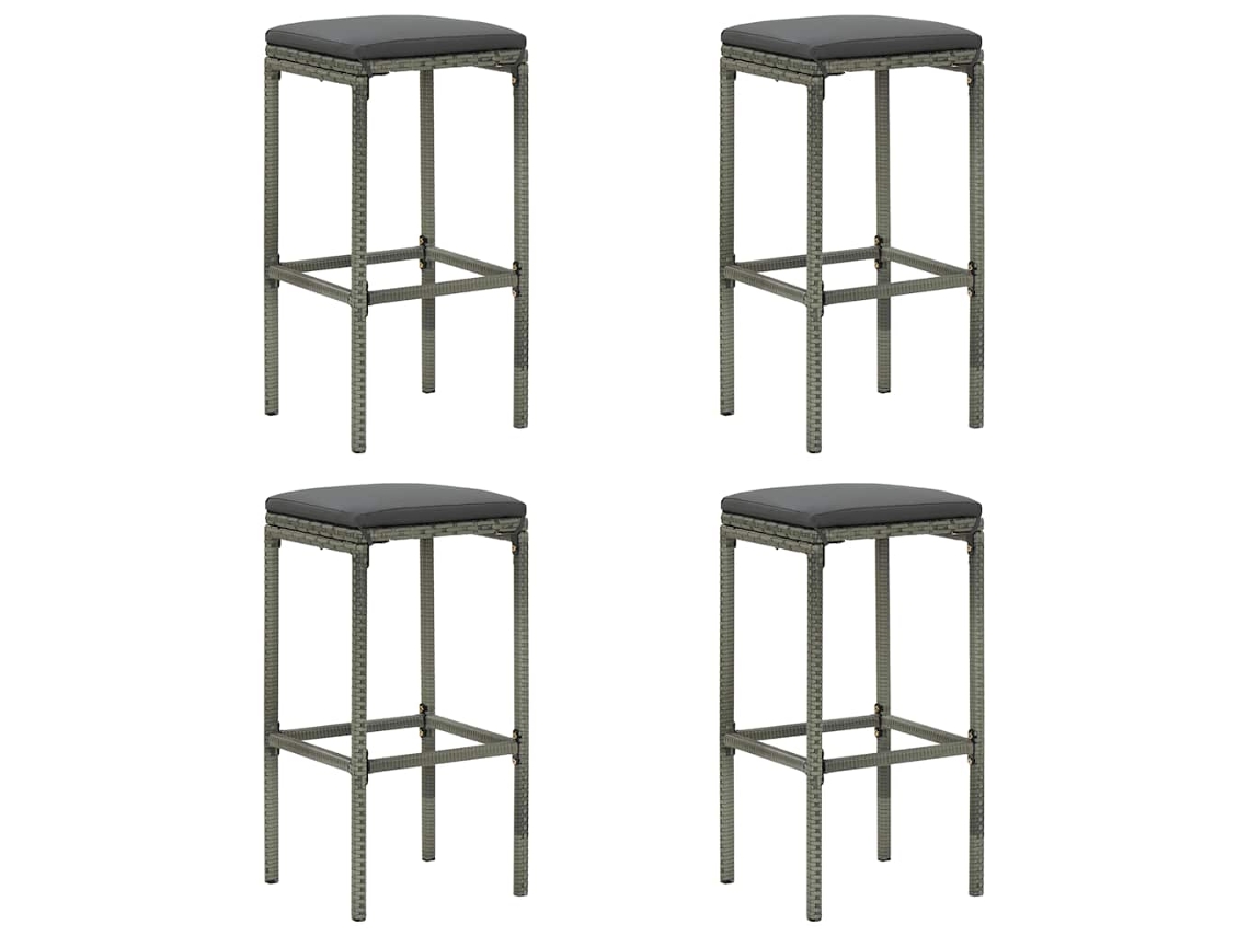 Vidaxl Bancos De Bar Com Almofadões 4 Pcs Vime Pe Cinzento