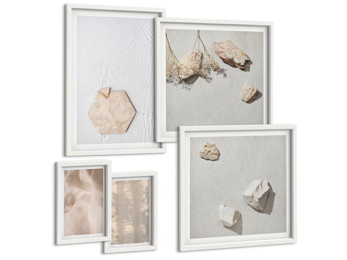 Galeria De Pinturas Murais Formas Abstratas Laranja Moldura Branca Fotos Para O Escritório Espelharte (conjunto De 5 Imagens)