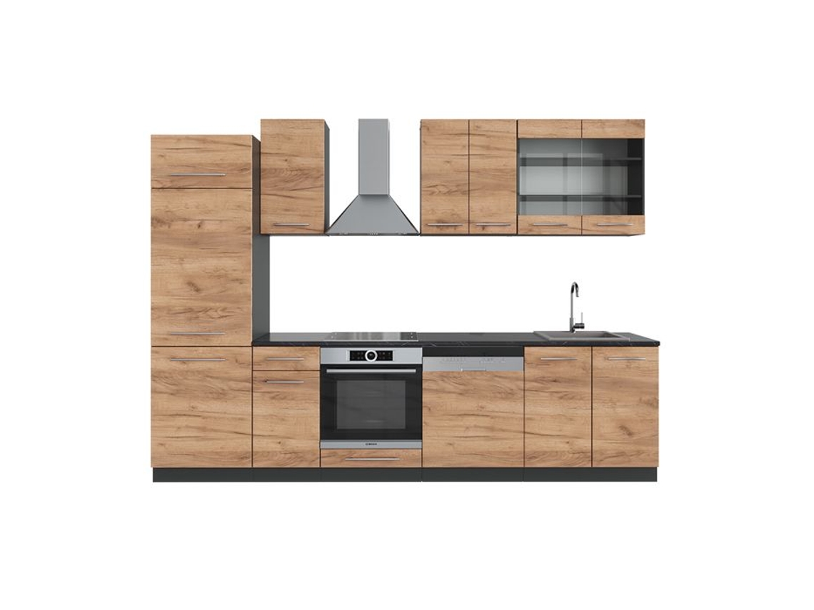 Cozinha Fame-Line, 300 cm sem bancada, carvalho dourado/antracite, Vicco