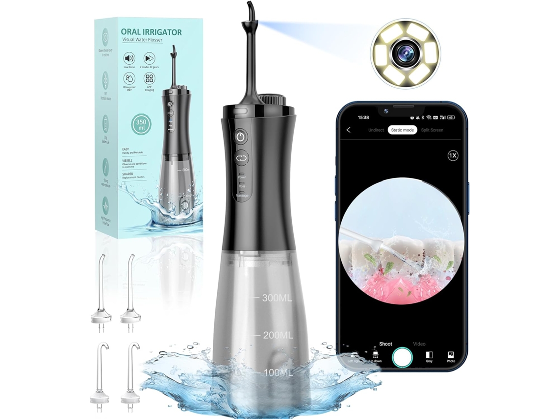 Irrigador Oral Preto Sem Fio 350ml 12 Ajustes 5 Acessórios Limpeza Dentária ZYBLSSBB