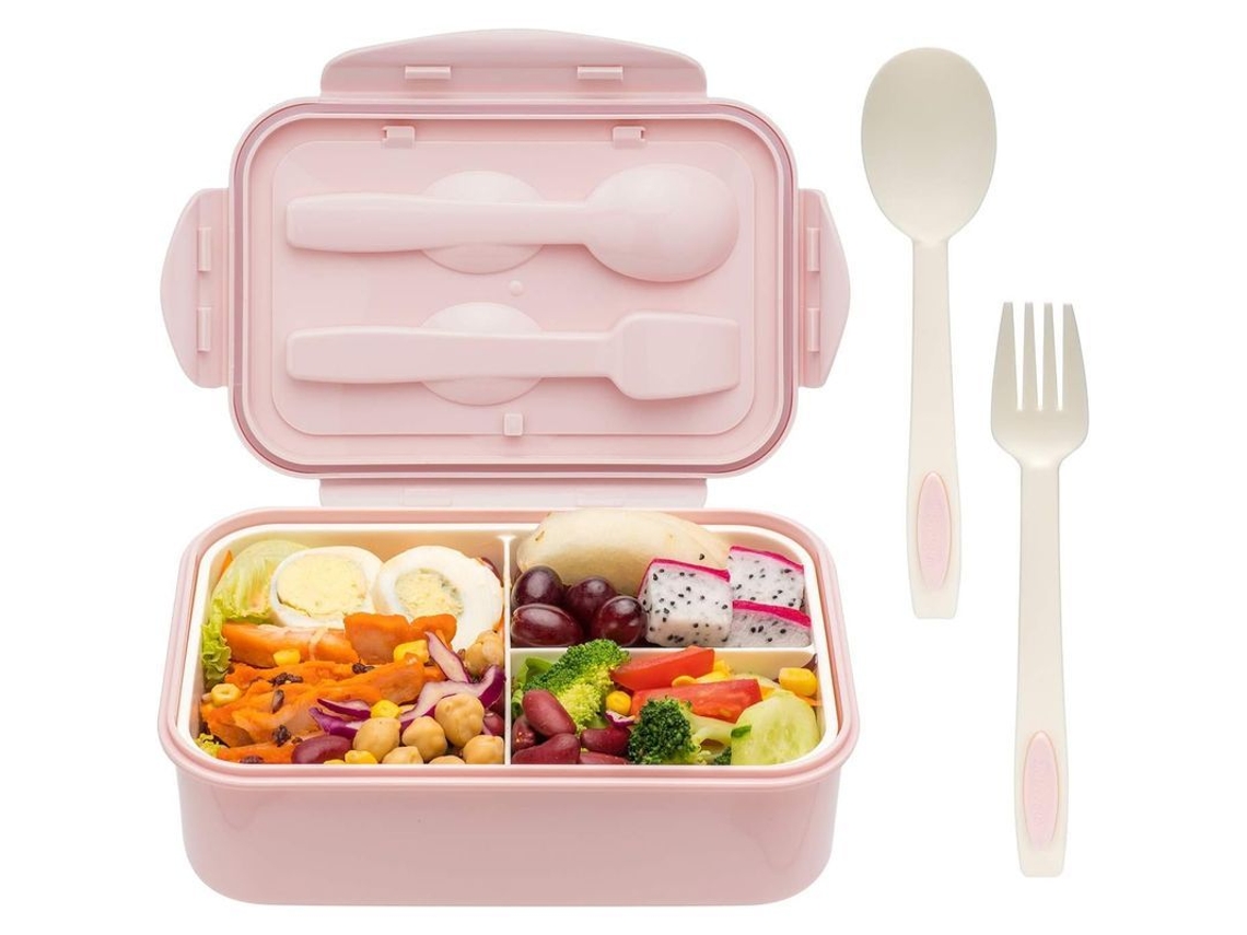 Caixa de Almoço com Colher e Garfo, Seguro e Sem Bpa Rosa