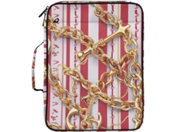 Pasta Expansível Com Corrente Dourada, Listras Vermelhas E Brancas, Organizador De 3 Argolas Com 7 Bolsos Sanfonados