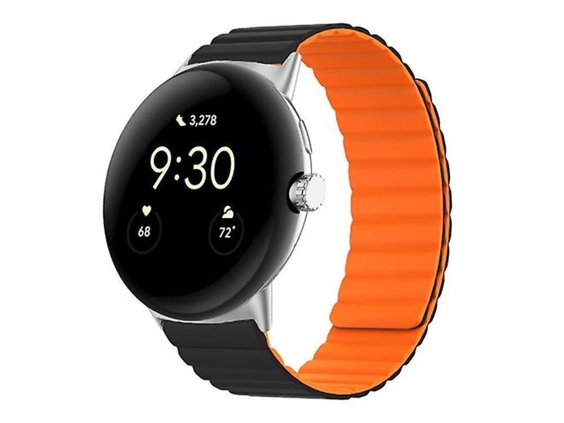 Lurelia Google Pixel Watch Band, Pulseira Magnética De Silicone, Preto Laranja