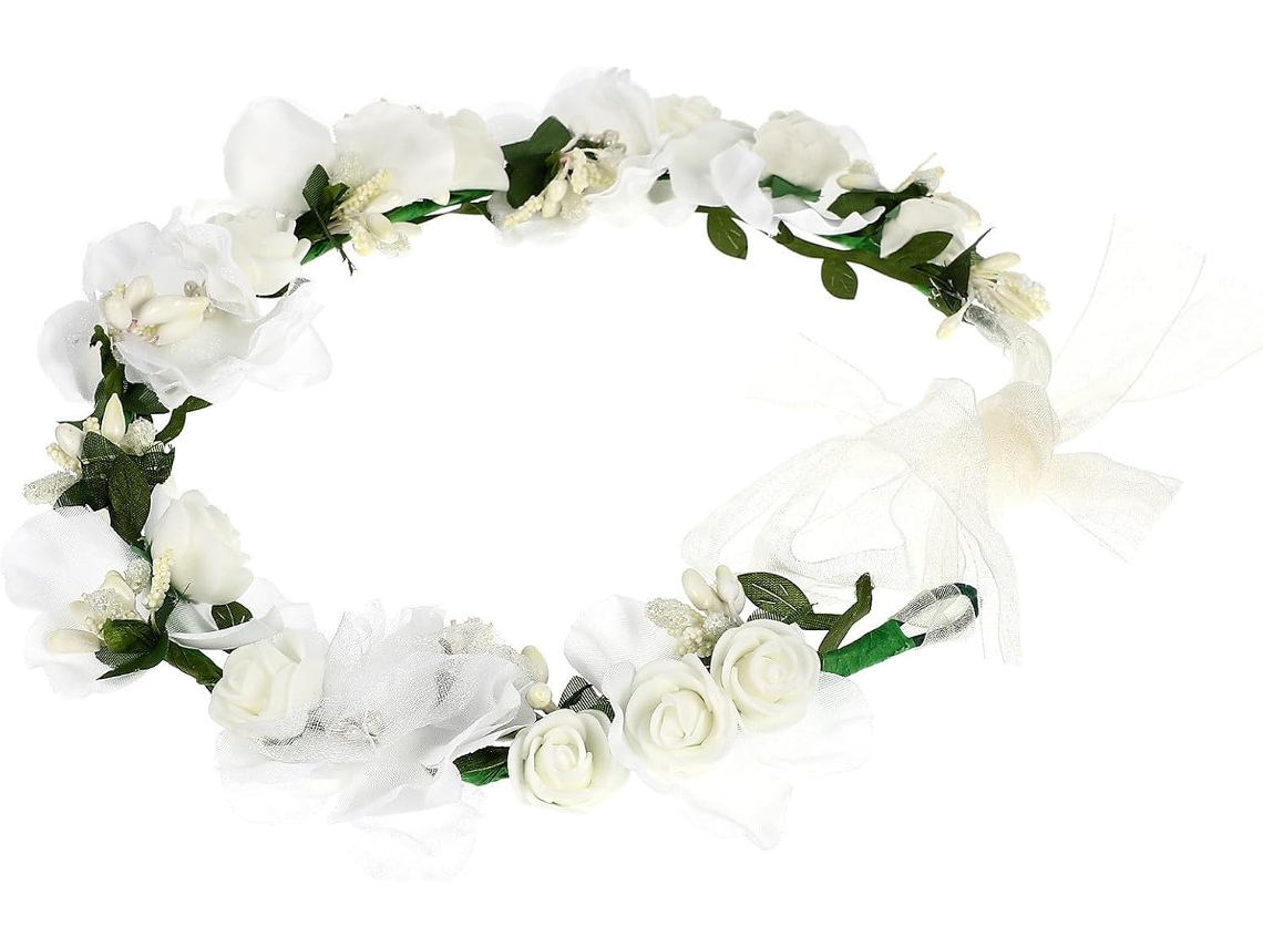 Tiara de delicadas flores brancas para casamentos em tecido de seda leve.