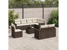 Vidaxl 9 Pcs Conjunto Sofás P/ Jardim C/ Almofadões Vime Pe Castanho