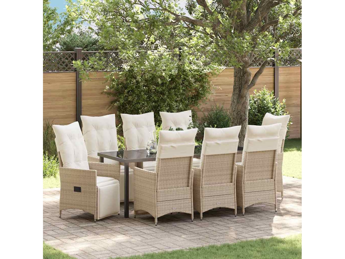 Vidaxl Conjunto De Jantar Para Jardim 9 Unid. Bege Vime Pe
