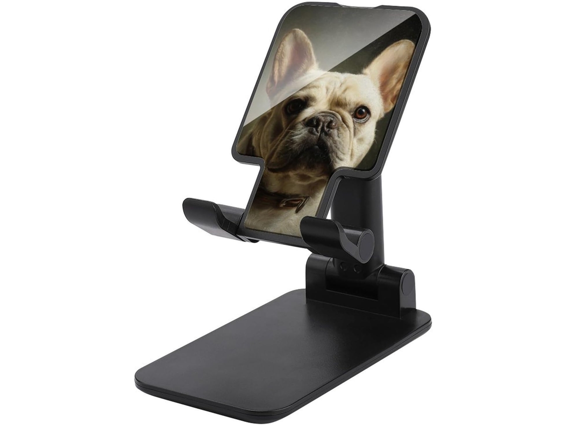 Suporte De Mesa Vintage Dobrável E Ajustável Para Celular Com Estampa Buldogue Francês