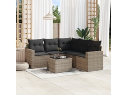 Vidaxl 6 Pcs Conjunto Sofás De Jardim Com Almofadões Vime Cinzento