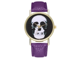 Relógio de pulso unissex em couro PU, com mostrador redondo e design casual roxo com mecanismo de quartzo.