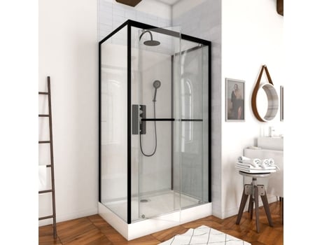 Cabine De Duche Retangular 110x80x230cm Perfil Extra Branco E Preto Mate Lunar Aurlane