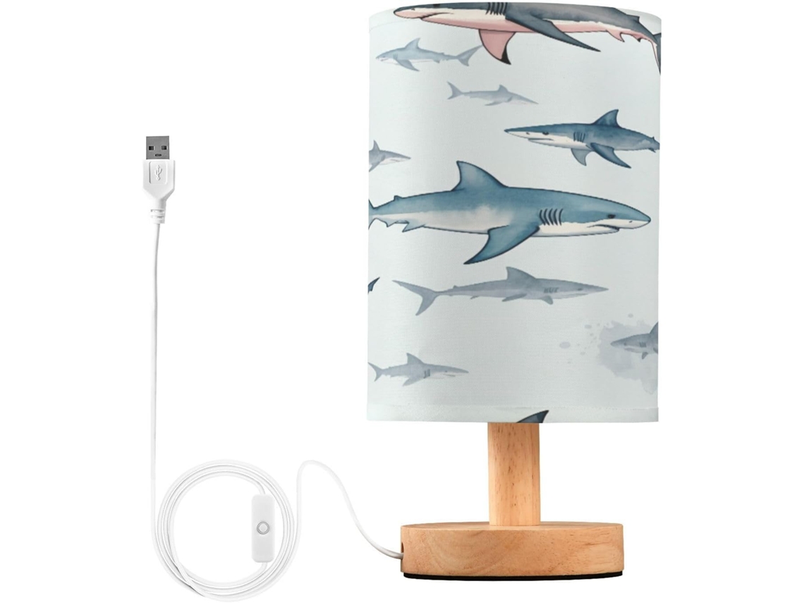 Abajur De Cabeceira Fofo Em Formato Tubarão Para Quarto, Luminária De Cabeceira Led, Luminária De Leitura Com Portas Usb
