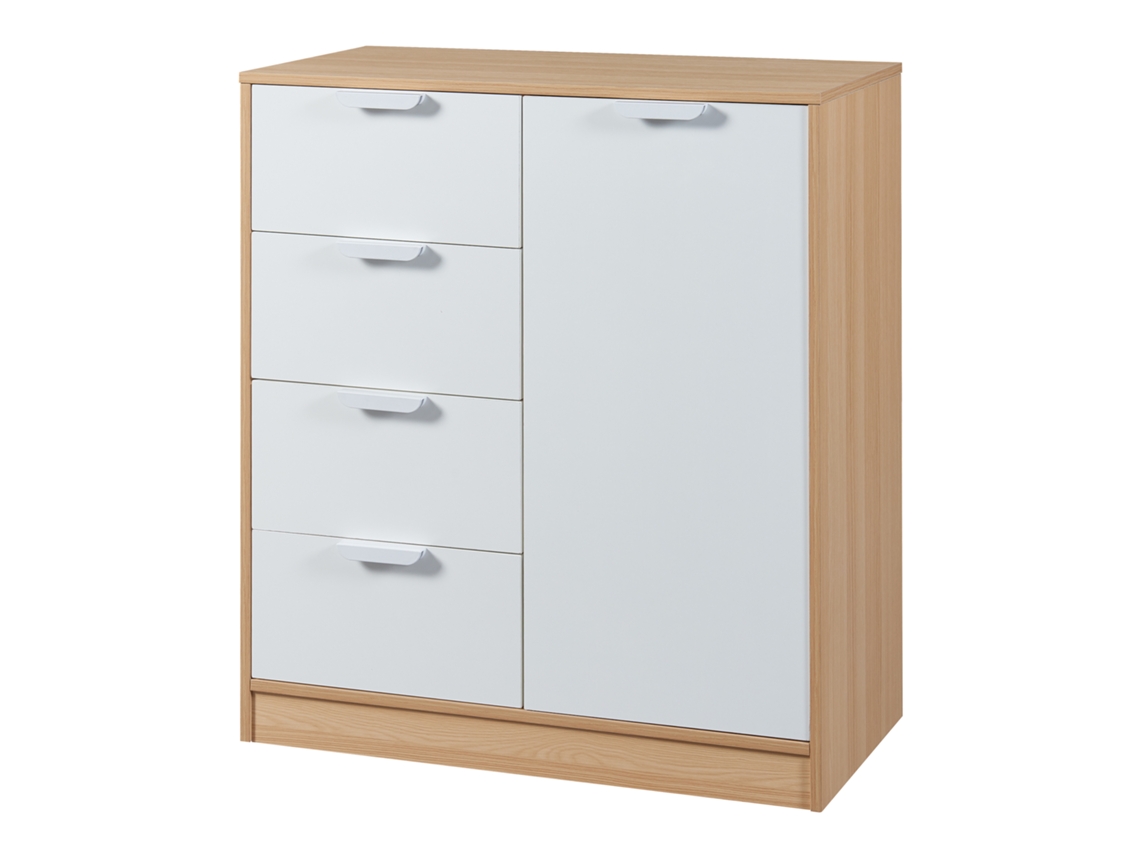 Aparador Varkaus com 4 Gavetas + 1 Porta Mdf 90X80X40 Cm Carvalho/Branco [EN.CASA].