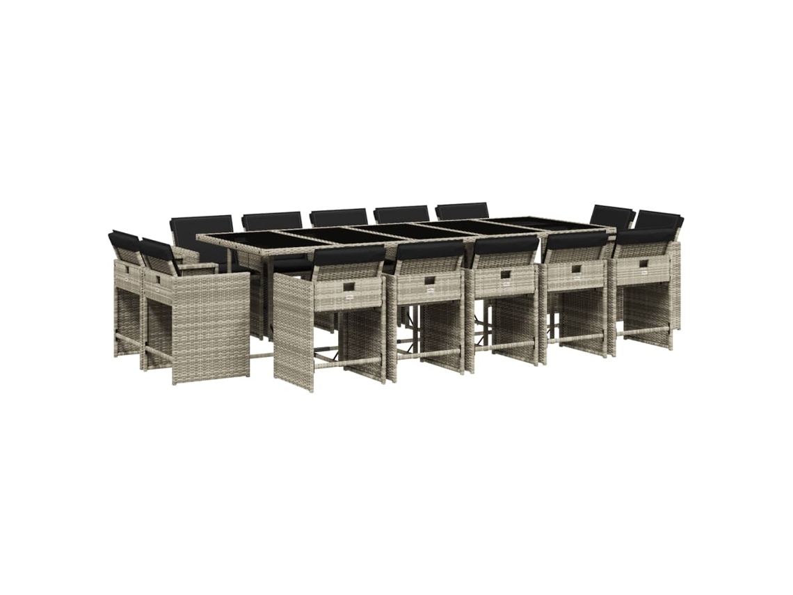 Conjunto de Jantar 15 Pcs para Jardim com Almofadões Vime Pe Cinzento Claro MAISON EXCLUSIVE (15 pcs)