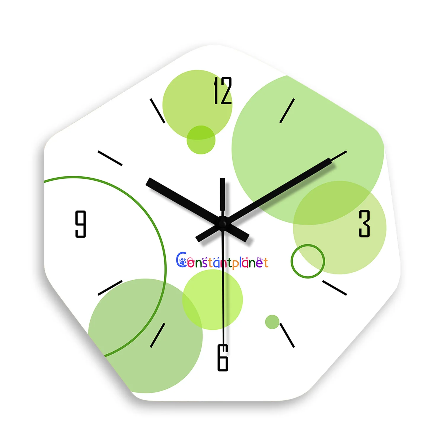 Relógio de parede minimalista moderno (16 polegadas) com padrão geométrico redondo verde, em porcelana cristal e madeira.