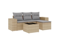 Conjunto de 5 Sofás para Jardim com Almofadas Vime Pe Bege MAISON EXCLUSIVE (5 pcs)
