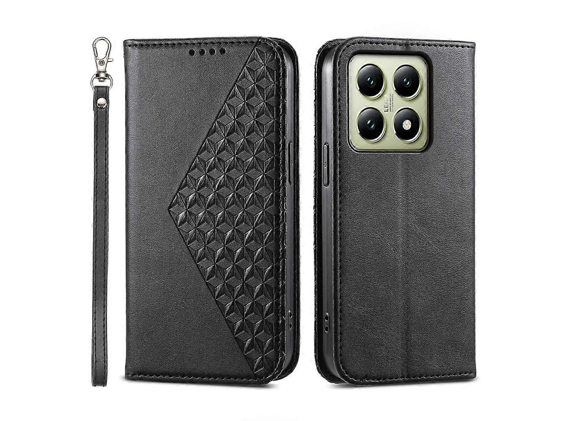 Capa Magnética Em Couro De Bezerro Com Textura De Grade Cúbica Para Xiaomi 17 Pro